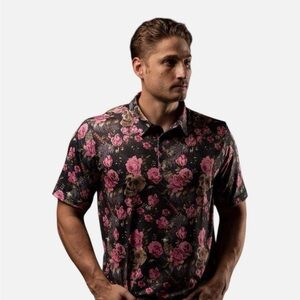NWT Grunt Style Black and Pink Men's Floral Performance Polo - 2XL